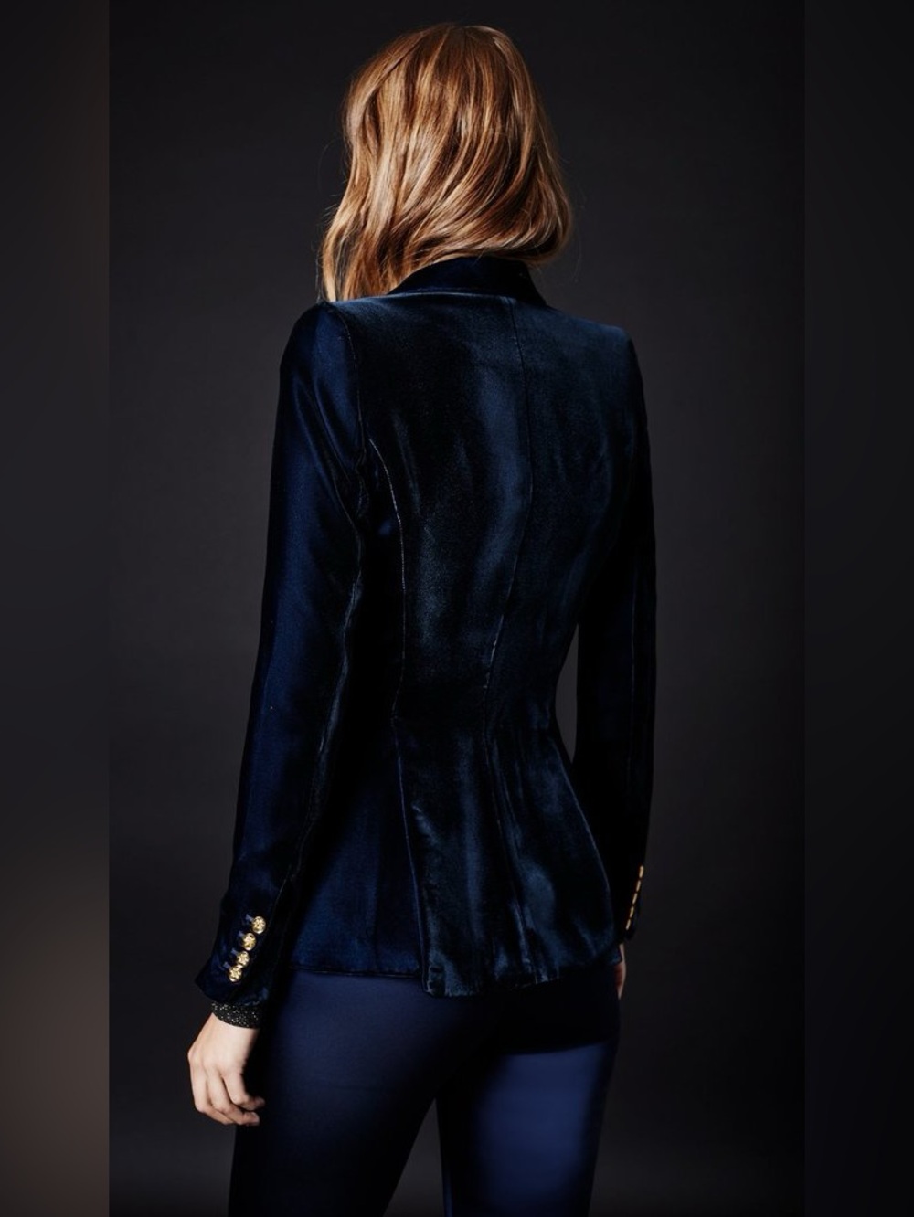 Smythe Velvet Peaked Lapel Blazer Sapphire Blue Size 2 - Picture 3 of 16
